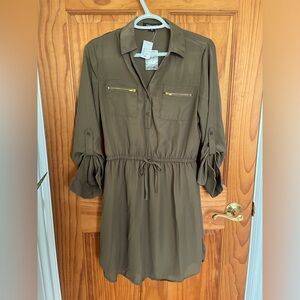 NWT NEW LOOK Chiffon Olive Green Midi Dress